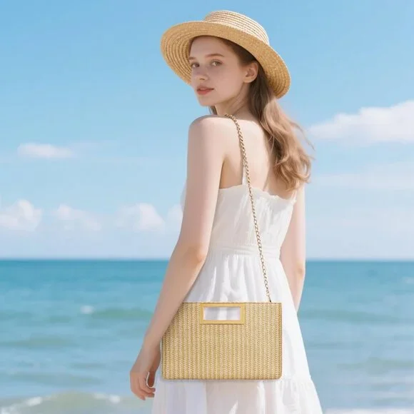 Women’s A-beige Leather Imported Magnetic Evening Purse Hand Bags - Picture 3 of 7